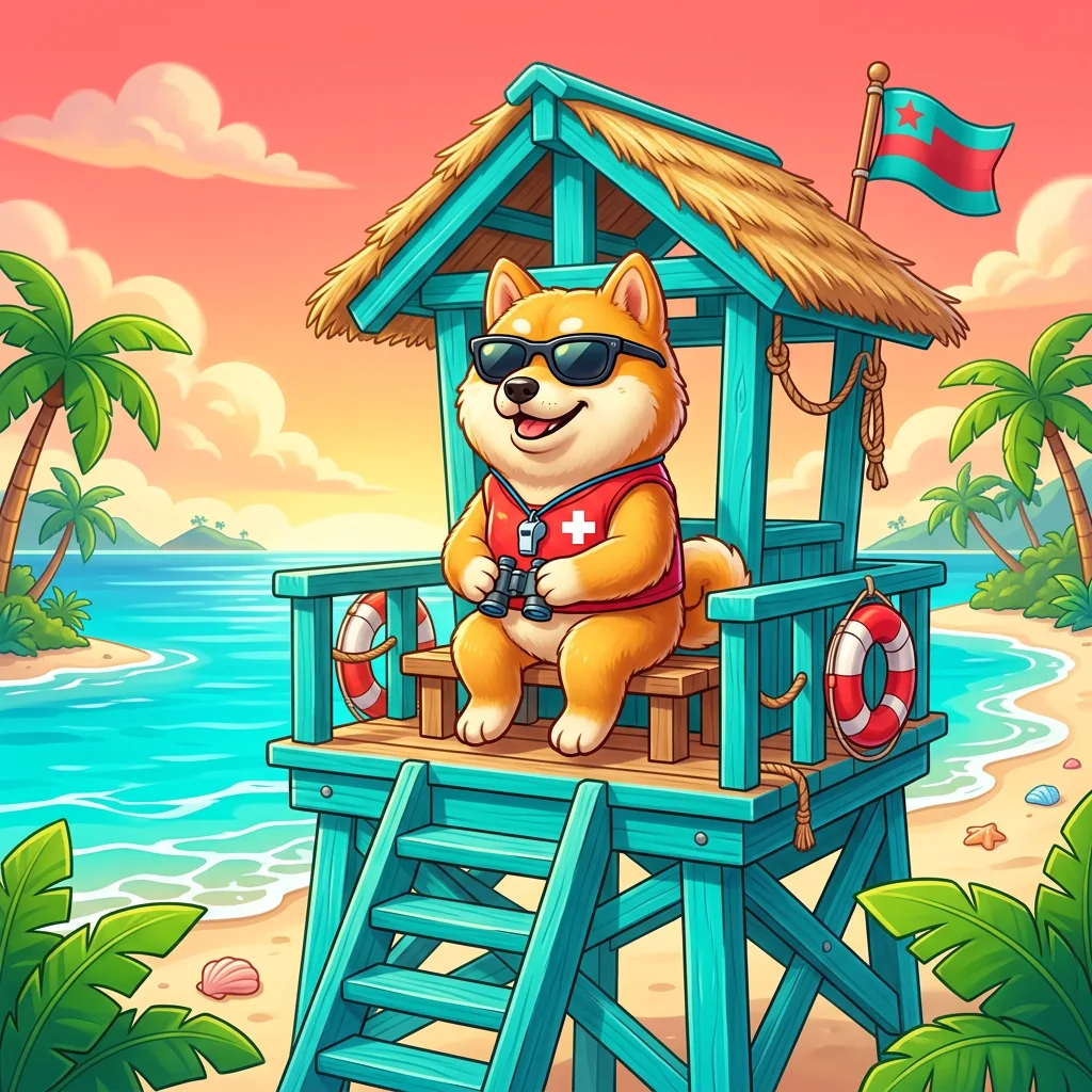 Doge character at the beach