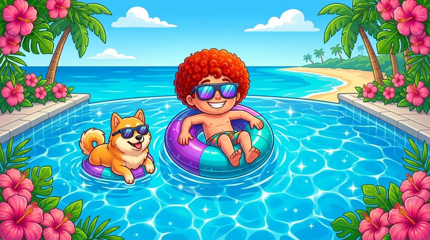 AUVYRA and Dog soaking in a pool near the beach